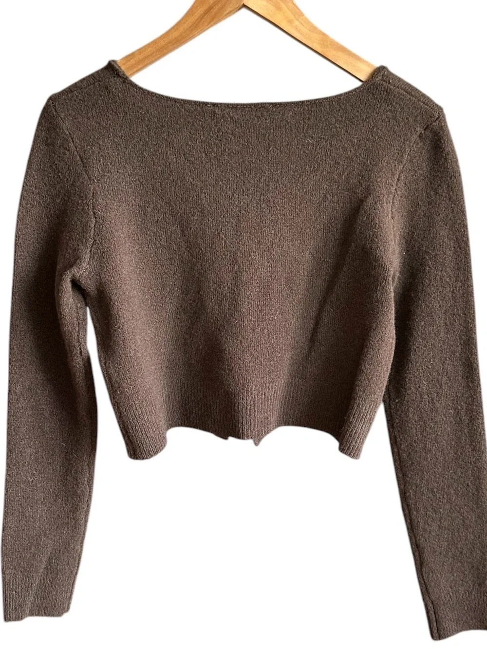Zara NWT Wool Yak Blend Cropped Cardigan Size L Brown Thumbhole Sleeve